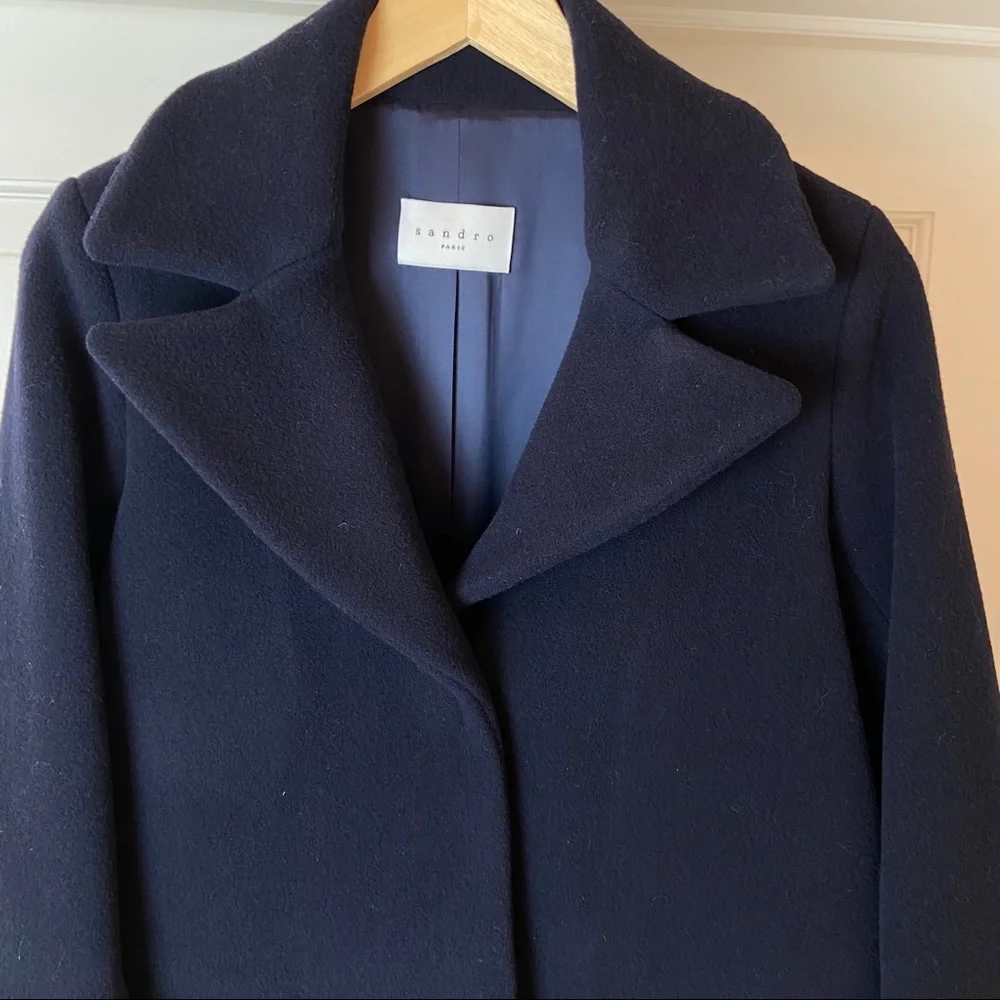 Sandro navy blue wool blend coat with zipper M